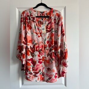 NYDJ Vibrant Floral Blouse in Red and Pink